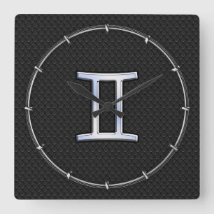 Modern Chrome Like Gemini Zodiac Sign Vierkante Klok
