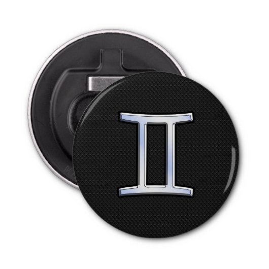Modern Chrome like Gemini Zodiac Symbol Button Flesopener (Voorkant)
