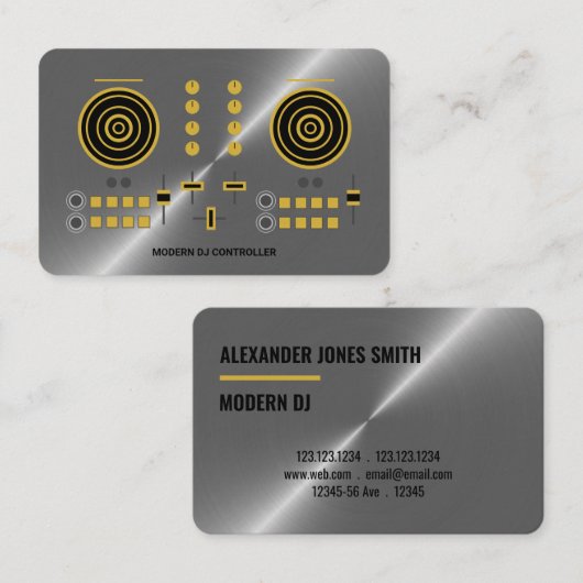 Modern Chrome-Tone Faux DJ Controller 2020 Visitekaartje (Voorkant / Achterkant)