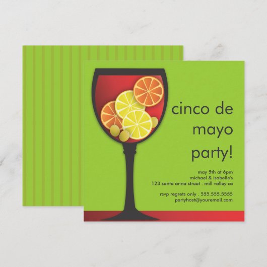 Modern Cinco de Mayo Sangria Party Invitation Kaart (Voorkant / Achterkant)