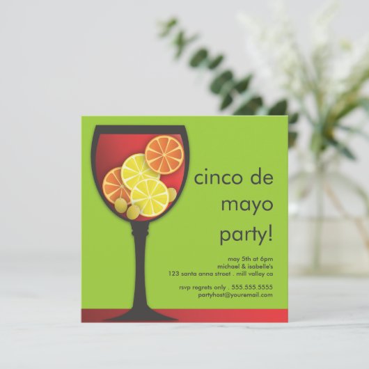 Modern Cinco de Mayo Sangria Party Invitation Kaart (Staand voorkant)