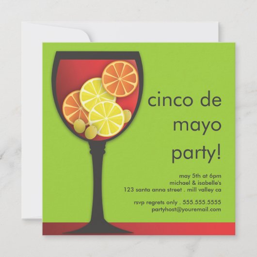 Modern Cinco de Mayo Sangria Party Invitation Kaart (Voorkant)