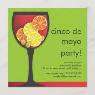 Modern Cinco de Mayo Sangria Party Invitation Kaart