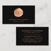 Modern Circle Deep Black Faux Folie | Roos Gold Visitekaartje (Voorkant / Achterkant)