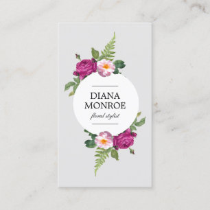Modern Circle Floral Wreath Grey Visitekaartje