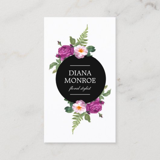 Modern Circle Floral Wreath Wit Visitekaartje (Voorkant)