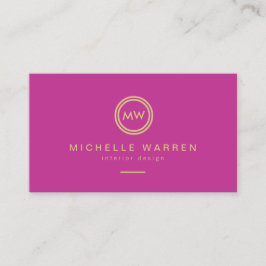 Modern Circle Monogram Initialen op Fuchsia Roze Visitekaartje