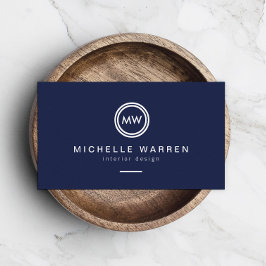Modern Circle Monogram Initialen op Midnight Blue Visitekaartje