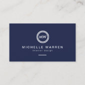 Modern Circle Monogram Initialen op Midnight Blue Visitekaartje (Voorkant)