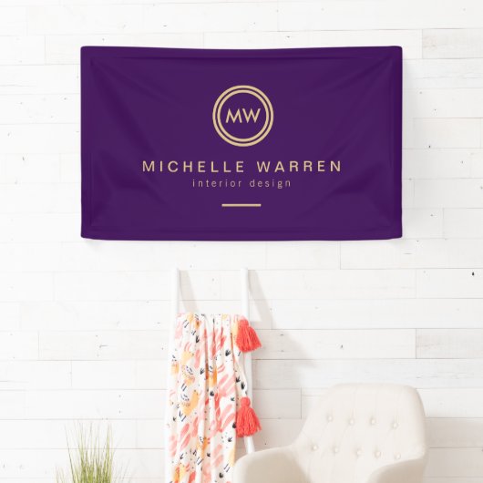 Modern Circle Monogram Initialen op Royal Paarse Spandoek