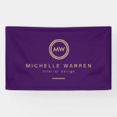 Modern Circle Monogram Initialen op Royal Paarse Spandoek (Horizontaal)
