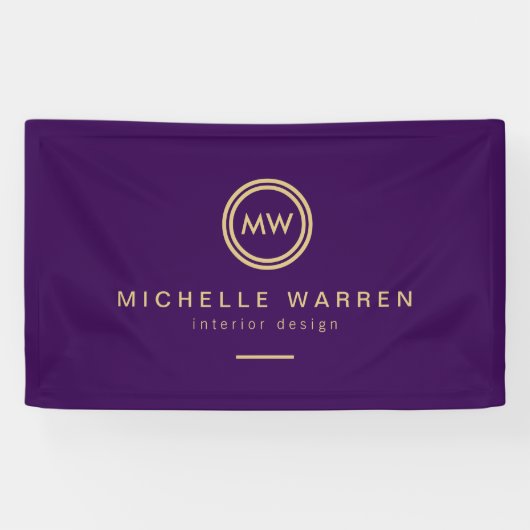 Modern Circle Monogram Initialen op Royal Paarse Spandoek (Horizontaal)