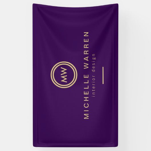 Modern Circle Monogram Initialen op Royal Paarse Spandoek (Verticaal)