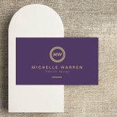 Modern Circle Monogram Initialen op Royal Paarse Visitekaartje