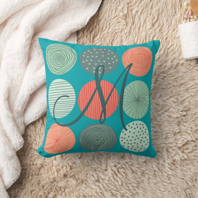 Modern Circle Pattern Mint Groen Sinaasappel Monog Kussen (Deken)