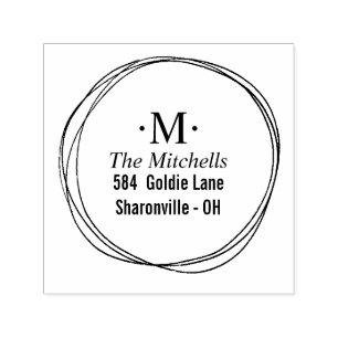 Modern Circles Krans Monogram adres Zelfinktende Stempel