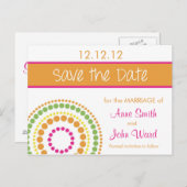 Modern Circles Save the Date - Roze & Sinaasappel Aankondigingskaart (Voorkant / Achterkant)