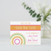 Modern Circles Save the Date - Roze & Sinaasappel Aankondigingskaart (Staand voorkant)