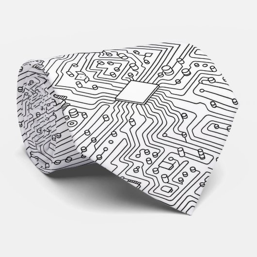 Modern Circuit Board Necktie - B&W Tech Geek Stropdas (Opgerold)