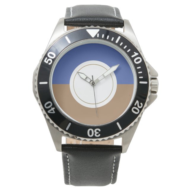 Modern Circulair Blauw Mocha Wit Kleurblok Horloge (Voorkant)