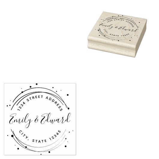Modern Circular Calligraphy Names Wedding Address Rubberstempel (Gestempeld)