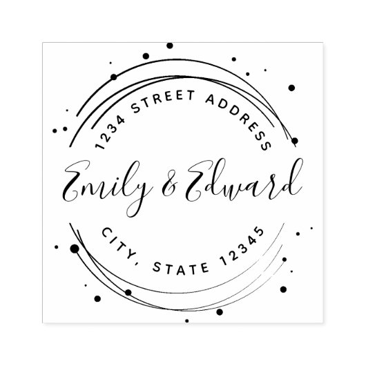 Modern Circular Calligraphy Names Wedding Address Rubberstempel (Afrduk)