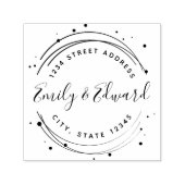Modern Circular Calligraphy Names Wedding Address Zelfinktende Stempel (Design)
