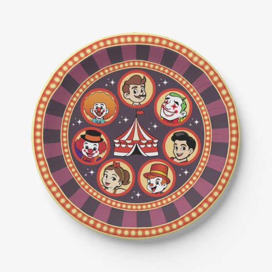 Modern Circus Big Top Schattigee kleurrijke Cartoo Papieren Bordje (Voorkant)