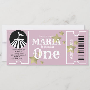 Modern Circus Stars Birthday Ticket Party Kaart