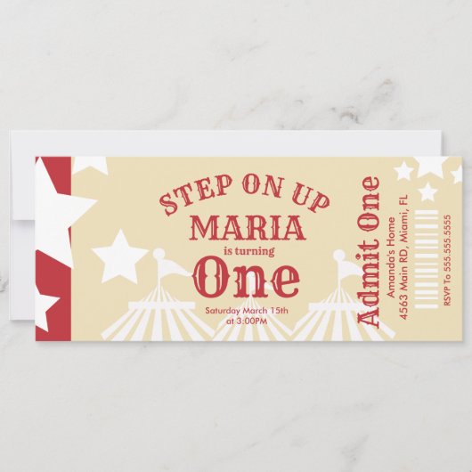 Modern Circus Tent Birthday Ticket Party Kaart (Voorkant)