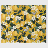 Modern Citroen Bloem Vlinder Patroon Cadeaupapier (Vlak)