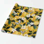 Modern Citroen Bloem Vlinder Patroon Cadeaupapier (Uitgerold)