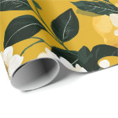 Modern Citroen Bloem Vlinder Patroon Cadeaupapier (Rol Hoek)