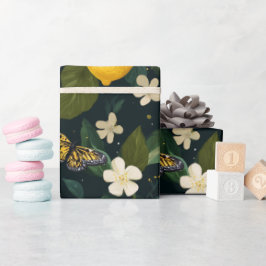 Modern Citroen Bloem Vlinder Patroon Cadeaupapier