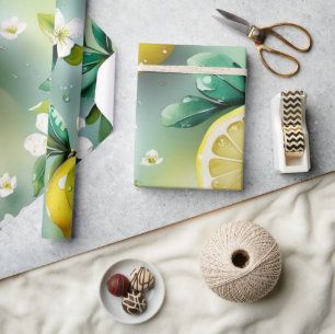 Modern citroenblauw bloemenscript vrijgezellenfees cadeaupapier