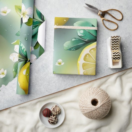 Modern citroenblauw bloemenscript vrijgezellenfees cadeaupapier (Crafts)