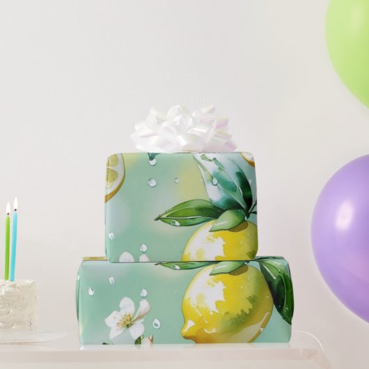 Modern citroenblauw bloemenscript vrijgezellenfees cadeaupapier (Feestgeschenken)