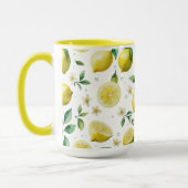 Modern citroenblauw bloemenscript vrijgezellenfees mok (Links)