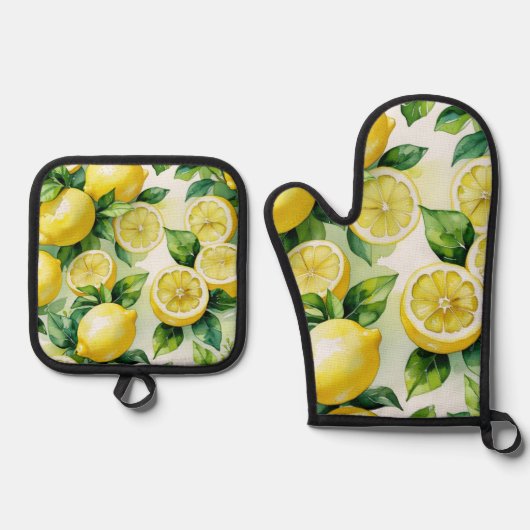 Modern citroenblauw bloemenscript vrijgezellenfees ovenwant & pannenlap set (Voorkant)