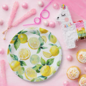 Modern citroenblauw bloemenscript vrijgezellenfees papieren bordje (Feest)