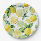 Modern citroenblauw bloemenscript vrijgezellenfees papieren bordje (Voorkant)