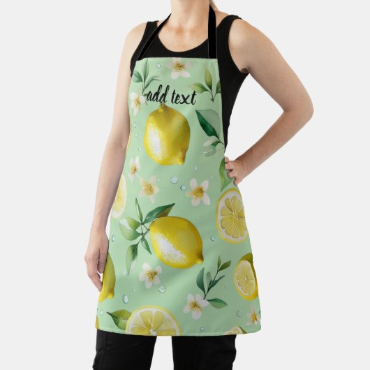 Modern citroenblauw bloemenscript vrijgezellenfees schort (Insitu)