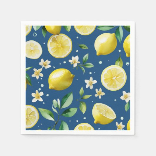 Modern citroenblauw bloemenscript vrijgezellenfees servet (Voorkant)