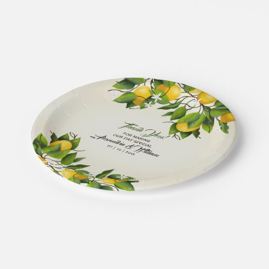 Modern citroenfruit | Bruiloft Papieren Bordje (Gekanteld)