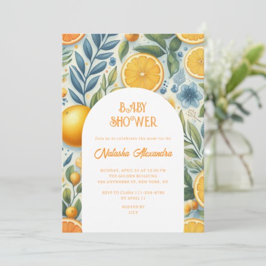 Modern Citrus Baby shower Kleurrijk Geslachtsneutr Kaart (Staand voorkant)