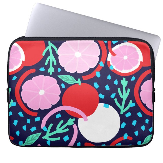 Modern Citrus Fruit Geometric Midnight Market Laptop Sleeve (Voorkant)
