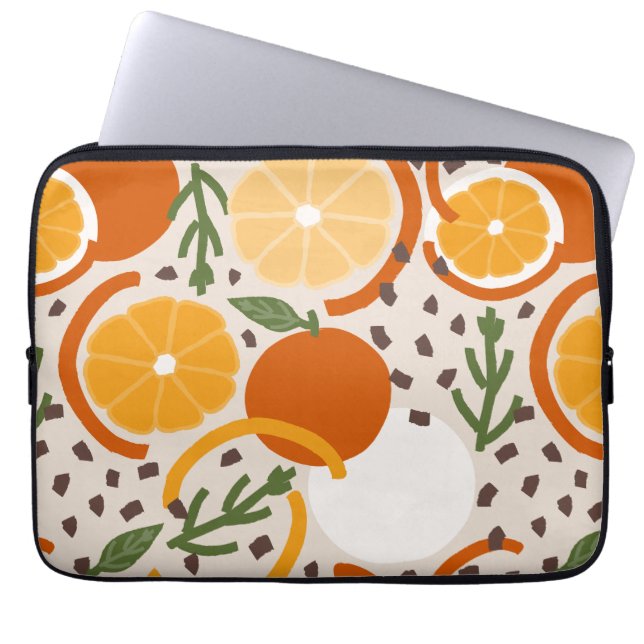 Modern Citrus Fruit Geometric Warm Retro Laptop Sleeve (Voorkant)
