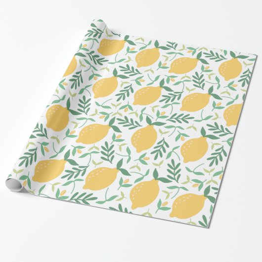 Modern Citrus Geel Zomer Greenery Patroon Cadeaupapier (Uitgerold)