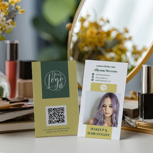 Modern Citrus Green Hair Stylist QR code Logo Visitekaartje