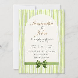 Modern Citrus Green Stripe Back Photo Wedding Kaart